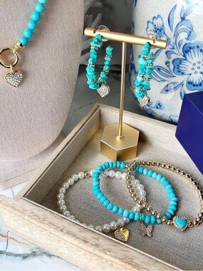 Park Lane APRIL - SANTORINI - Turquoise Beaded Hoop Earrings w/ Pave Heart Charm